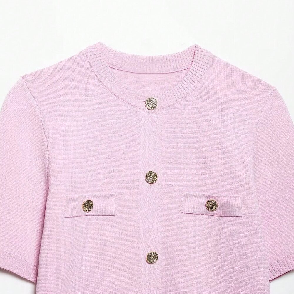 Pink Casual Women's Minimalist Versatile Short Sleeve Knit Top - Picture 3 of 8